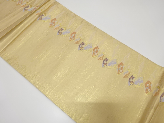 波に扇面・花模様織出し袋帯